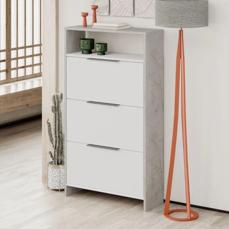 Scarpiera 3 Ante a Ribalta bianco effetto Marmo 78x28x139 cm