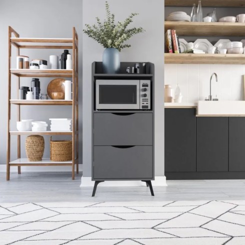 Mobile Multiuso da Cucina per Forno Microonde in Legno con Cassetti Antracite