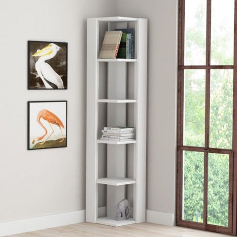 Libreria Angolare 5 ripiani Bianca 34x34x161 cm