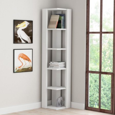 Libreria Angolare 5 ripiani Bianca 34x34x161 cm