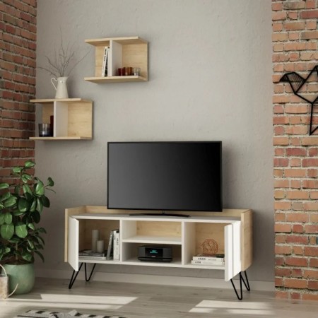 Mobile Porta Tv Rovere Ante Bianche e Mensole 125x33x56 cm