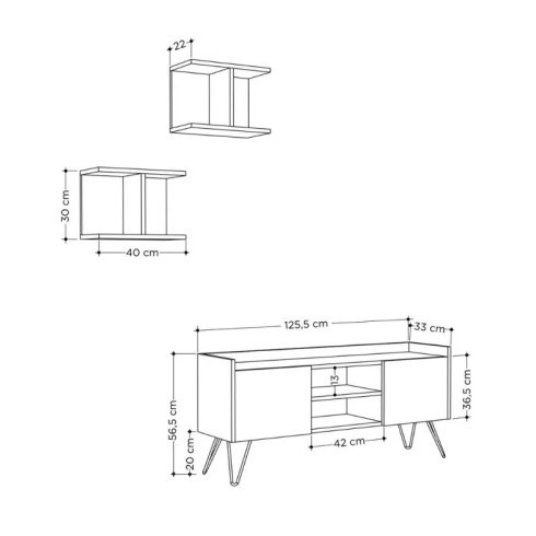 Mobile Porta Tv Rovere Ante Bianche e Mensole 125x33x56 cm