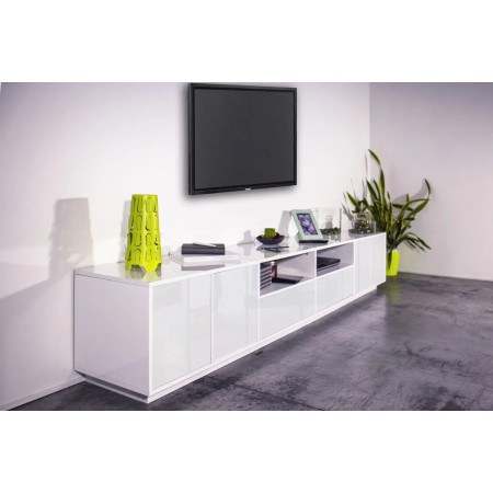 Mobile Porta TV Bianco Laccato 260 cm Madia Bassa per Soggiorno
