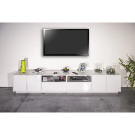 Mobile Porta TV Bianco Laccato 260 cm Madia Bassa per Soggiorno