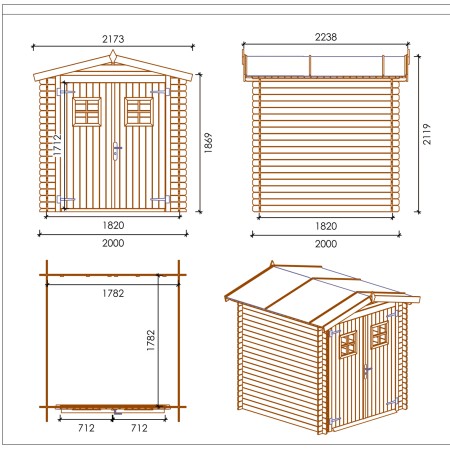 Casetta in Legno porta attrezzi 2x2 19mm superfice interna 3mq