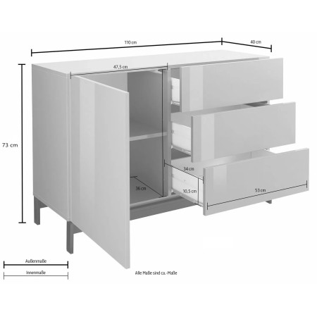 Credenza Alta Bianco Lucido 110x40x73cm 1 Anta e 3 Cassetti