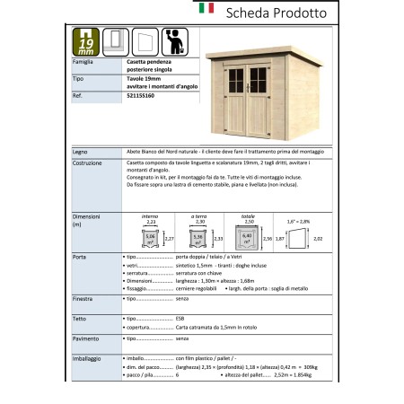 Casetta in Legno 250x250 a Pannelli 19 mm Ricovero Attrezzi Giardino