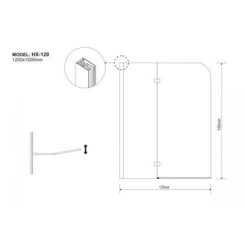 Box Sopravasca in Vetro 5 mm 120x150 Parete Vasca Cristallo Pieghevole