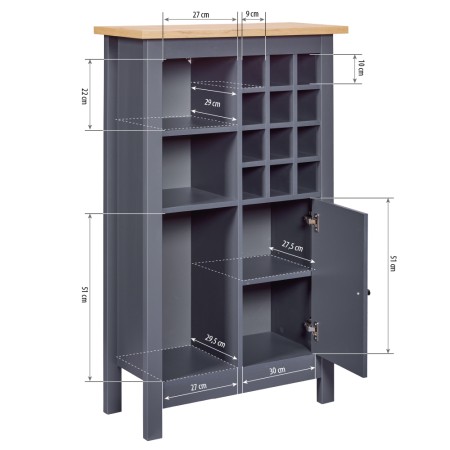 Cantinetta Helina Antracite in rovere artigianale 76,8x33x124,4 cm