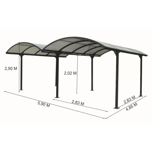 Carport in Alluminio 6x5 metri Policarbonato Gazebo Posto Auto Capanno Tettoia | BricoShop24