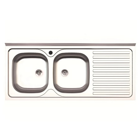 Lavandino da Cucina Appoggio 120x50 cm Lavello 2 vasche Gocciolatoio Destro