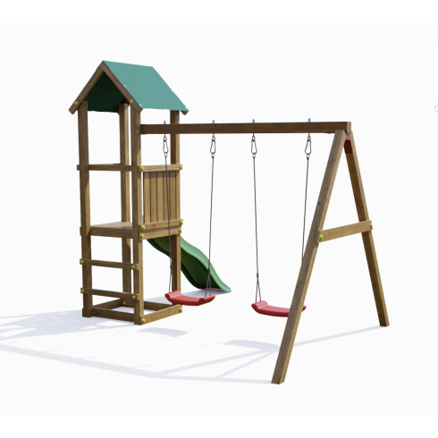 Parco Giochi in Legno con 2 Altalene Scivolo e Sabbiera 310x275x245cm