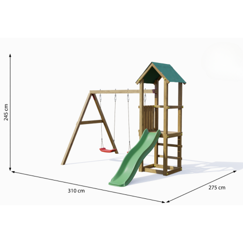 Parco Giochi in Legno con 2 Altalene Scivolo e Sabbiera 310x275x245cm