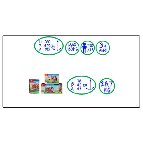 Gonfiabile Percorso ad Ostacoli con Scivolo 560 x 255 x 190 cm