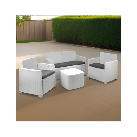 Salottino Rattan 4 posti Bianco con Cuscini per Esterno