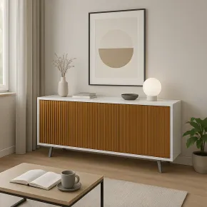 Mobile Soggiorno 3 Ante 177x41x74 cm Push-Pull Bianco e Rovere 2