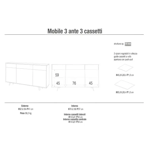 Mobile Soggiorno 164x41x92 cm 3 Ante 3 Cassetti Nero e Rovere