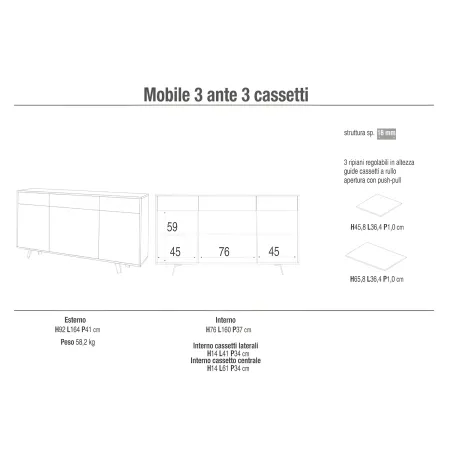 Mobile Soggiorno 164x41x92 cm 3 Ante 3 Cassetti Nero e Rovere