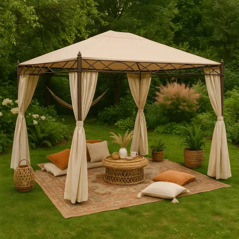 Gazebo Grande da Giardino 3x4 m Struttura Acciaio Telo Ecrù Zanzariera