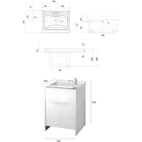 Mobile Lavatoio 2 Ante 60x50x85 Pensile 60x34x52 Colonna 45x50x182 cm