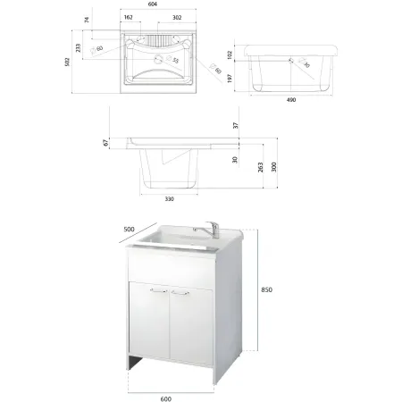 Mobile Lavatoio 2 Ante 60x50x85 Pensile 60x34x52 Colonna 45x50x182 cm