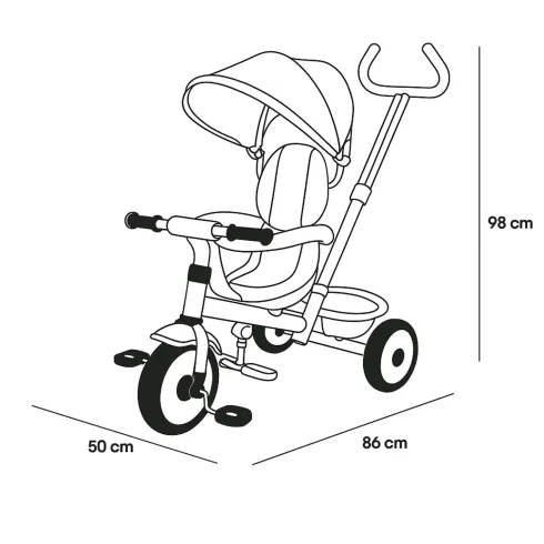 Triciclo per Bambini Rosso con Seggiolino 360° Cappottina e Manubrio