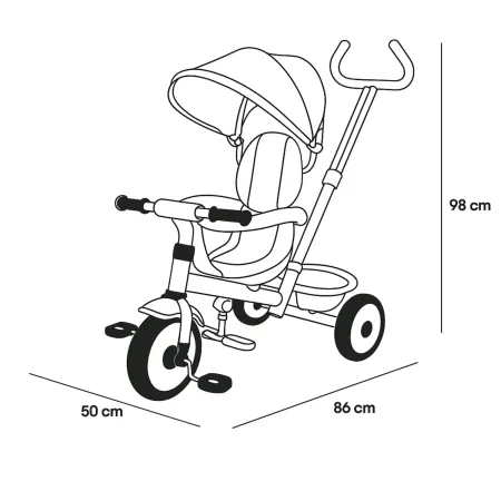 Triciclo per Bambini Rosso con Seggiolino 360° Cappottina e Manubrio