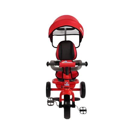 Triciclo per Bambini Rosso con Seggiolino 360° Cappottina e Manubrio