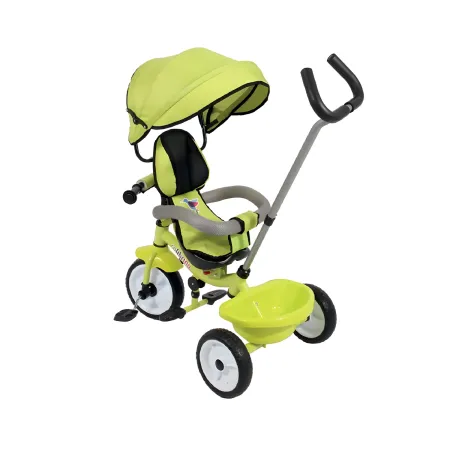 Triciclo Verde per Bambini con Maniglione Cappottina e Seduta 360°