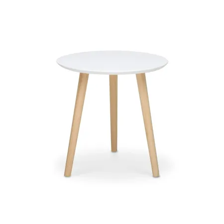 Outlet Tavolino da Caffè Rotondo Basso Bianco 40x40 cm Gambe Pino