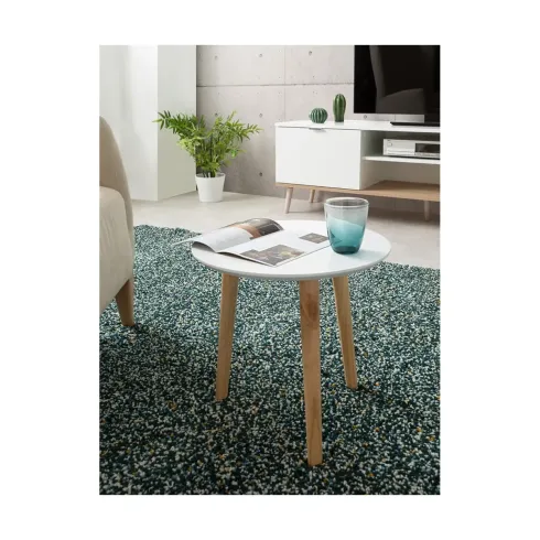 Outlet Tavolino da Caffè Rotondo Basso Bianco 40x40 cm Gambe Pino