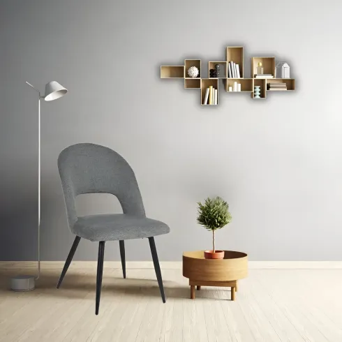 Set 2 Sedie da Interno Imbottite in Tessuto Grigio con Gambe Nere