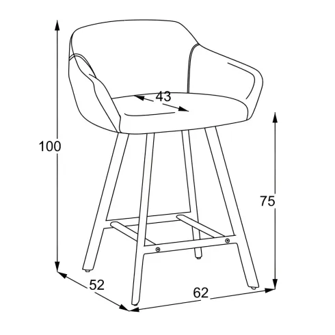 Sgabello Imbottito in Tessuto Grigio Cenere con Gambe in Metallo Nero