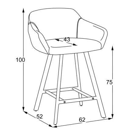Sgabello Imbottito in Tessuto Grigio Cenere con Gambe in Metallo Nero