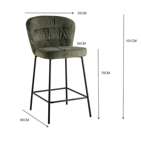 Set 2 Sgabelli da Interno Imbottiti in Tessuto Teddy Grigio Gambe Nere