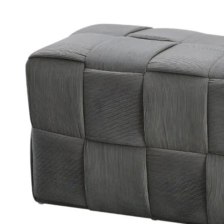 Pouf Rettangolare 104x39x39 cm in Tessuto Effetto Intrecciato Grigio