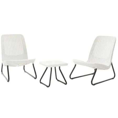 Salotto da Esterno 2 Posti in Resina Bianco Effetto Rattan con Tavolino