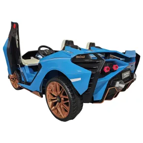 Auto Elettrica Bambini 24V Lamborghini Sian Blu 2 posti Sedili in Pelle 2