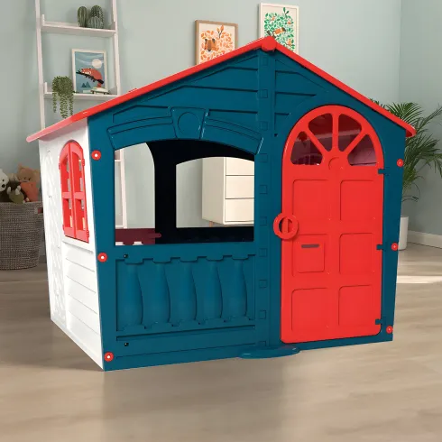 Casetta per Bambini in Plastica con Porta e Finestre Apribili Verde