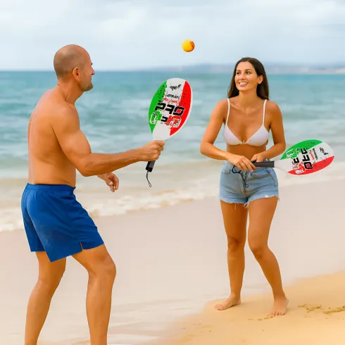 Set Racchettoni da Beach Tennis in Legno Colore Italia Pallina Inclusa