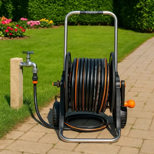 Kit Avvolgitubo Claber 30m Carrello in Alluminio Tubo Irrigazione