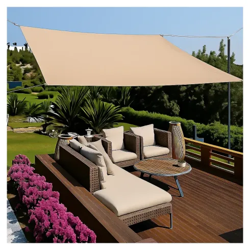 Vela Impermeabile Quadrata 5x5 m Beige con Anelli in Acciaio Rinforzato
