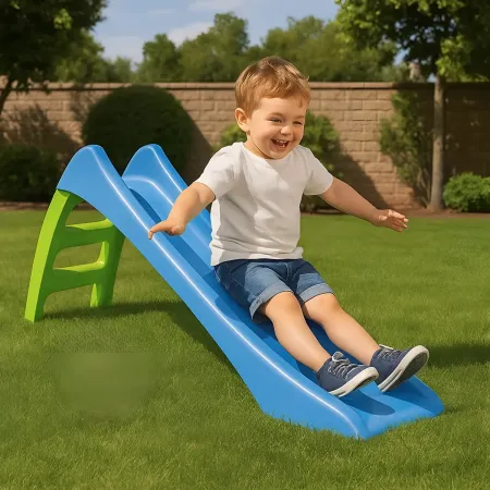 Scivolo Bambini 116 cm con Attacco Acqua e Scaletta 3 Gradini Celeste