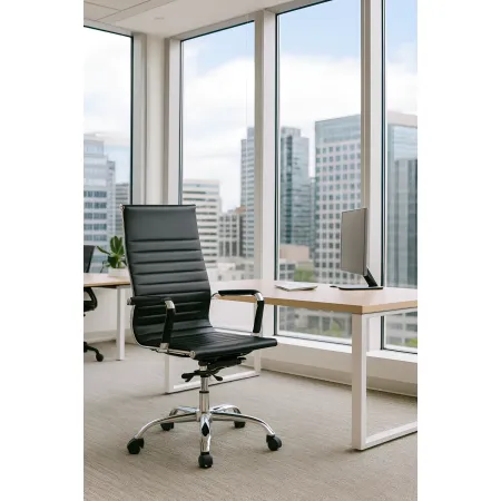 Sedia da Ufficio in PVC Nero Regolabile Oscillante Moderna Schienale Alto