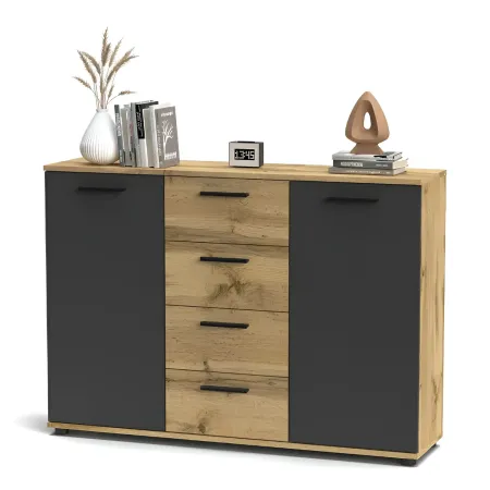 Credenza Salvaspazio 4 Cassetti Rovere Antracite 120x33x85 cm