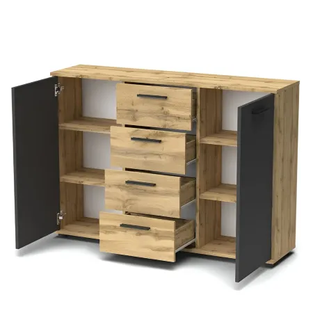 Credenza Salvaspazio 4 Cassetti Rovere Antracite 120x33x85 cm