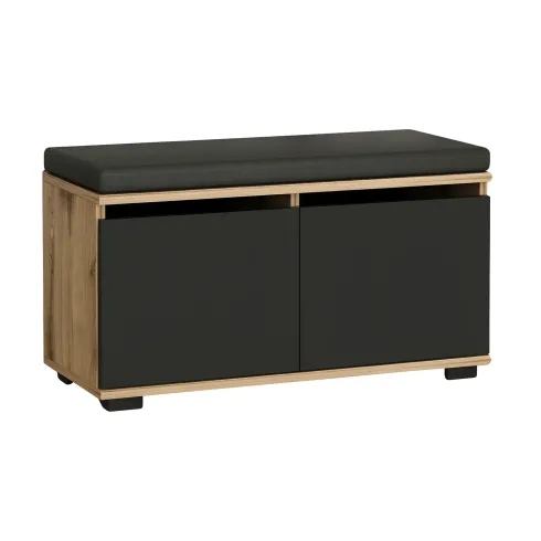 Scarpiera 2 Ante a Ribalta Pouf Contenitore Noce Nero 80x35x42 cm