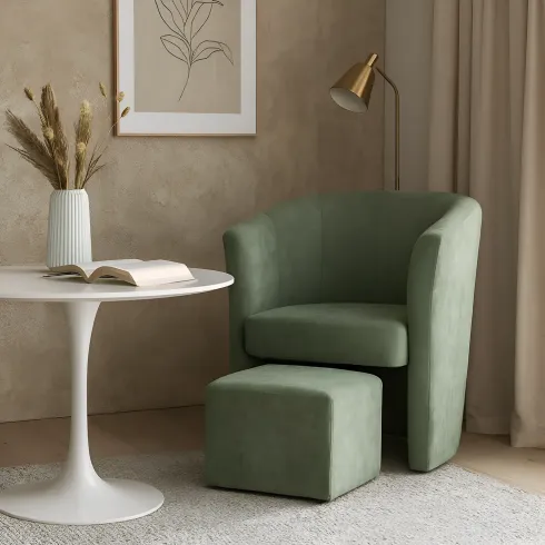 Poltrona Relax in Tessuto Verde Acqua con Pouf Estraibile Salvaspazio