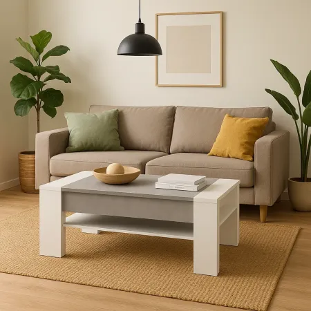 Tavolino da Caffè Piano Sollevabile 98x50x42 cm Grigio e Bianco Moderno