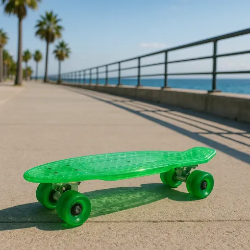 Skateboard Trasparente 57 cm Ruote Grandi da Esterno Verde o Celeste